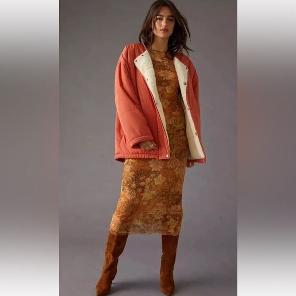 Wrangler Anthropologie XL Sherpa Reversible Oversized Bomber Puffer Jacket NWT - Picture 3 of 11